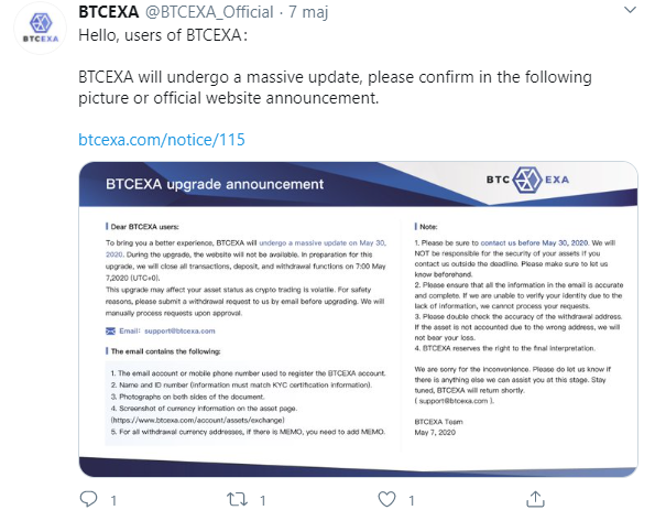 BTCEXA Tweet