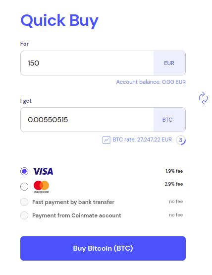 Coinmate Quick Buy