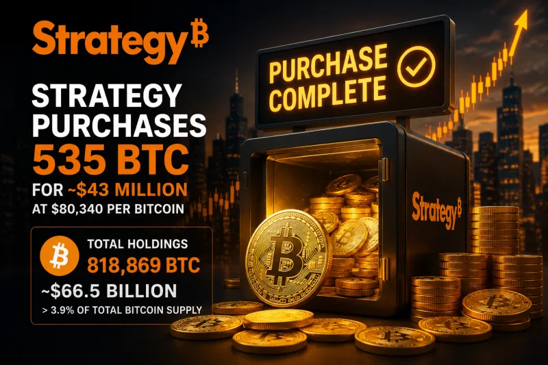 Strategy Buys Another 535 BTC, Pushes Holdings Above 818,000 Bitcoin
