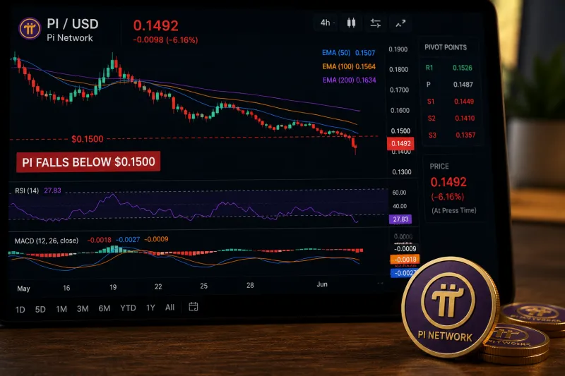Pi Network (PI) Falls Below $0.1500 as Bearish Pressure Intensifies Ahead of Mainnet Upgrade