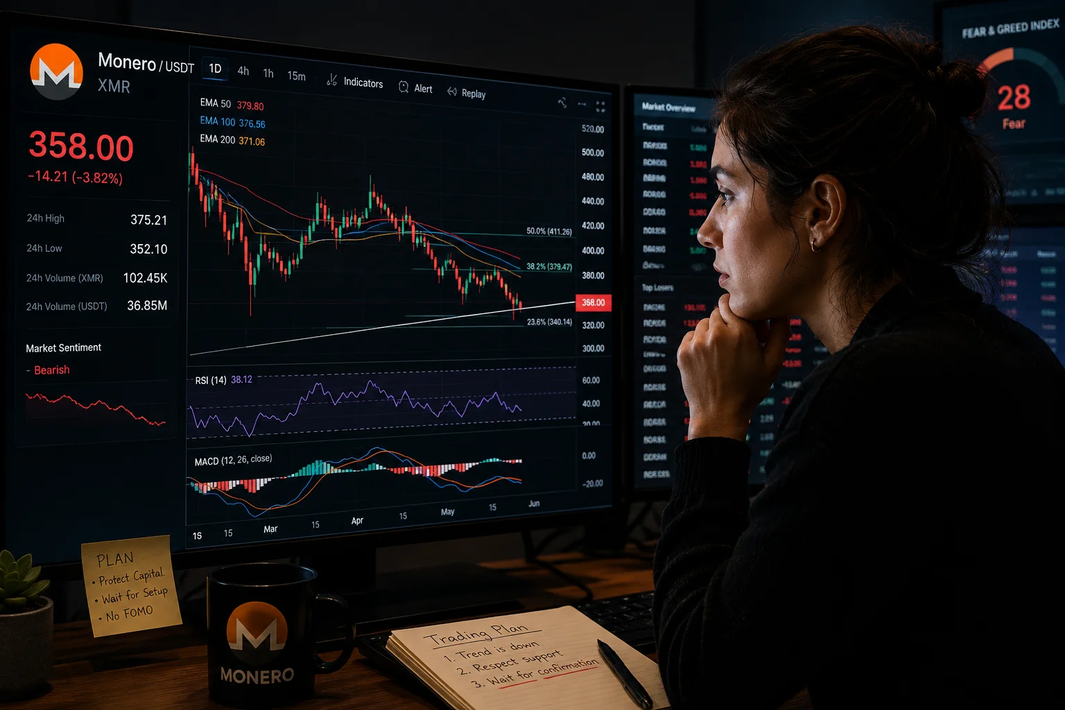 Monero Slides Toward Key Support as Bearish Signals Build Across Derivatives Market