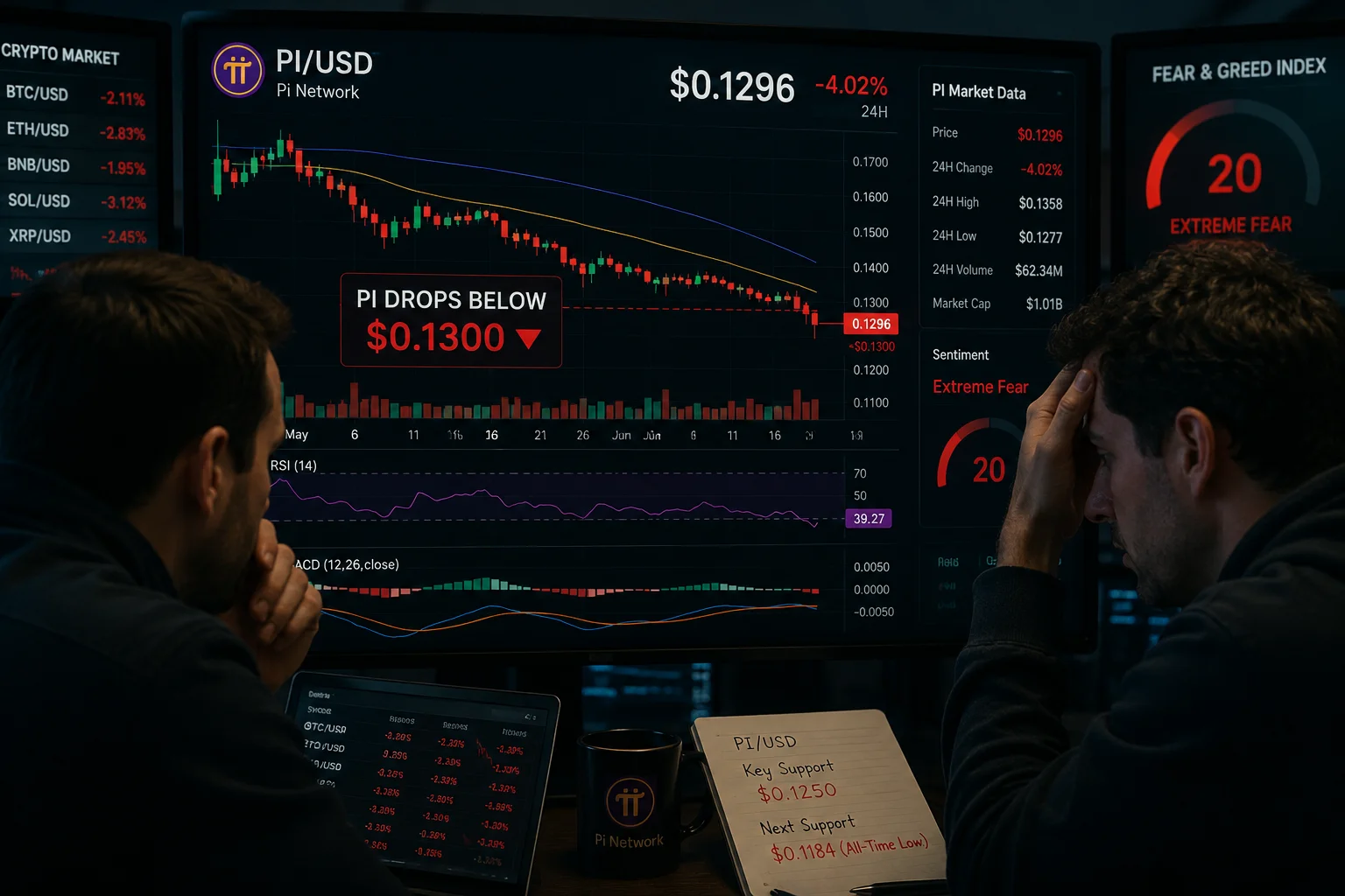 Pi Network Price Slips Below $0.1300 as Bearish Market Sentiment Intensifies