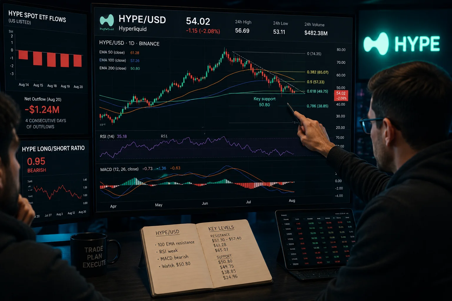 Hyperliquid (HYPE) Price Forecast: ETF Outflows and Bearish Momentum Put $50 Support at Risk